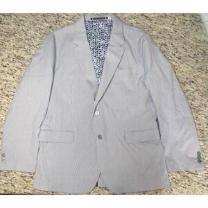 Robert Graham Mens Seersucker Pinstripe Blazer Jacket 46 Blue White Lined